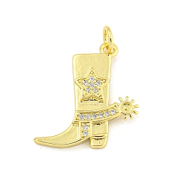 Chapado en Oro Real 18K Colgantes de circonita cúbica transparente micro pavé de latón chapado en estante para botas de vaquero, sin plomo y cadmio, real 18 k chapado en oro, 19.5x18.5x2 mm, agujero: 3.5 mm