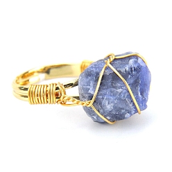 Lapis Lazuli Natural Lapis Lazuli Nugget Adjustable Rings, Golden Copper Wire Wrap Ring, Inner Diameter: 19mm