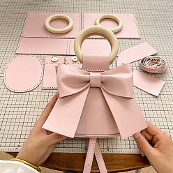 Pink Наборы для изготовления женских сумок через плечо из искусственной кожи с бантом своими руками, Комплект сумки-сумки крючком для начинающих., розовые, 14x14x7 см