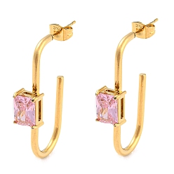 Pink 304 из нержавеющей стали серьги, женские серьги-кольца в виде полукольца с кубическим цирконием, ионное покрытие (ip), розовые, 36x7 мм