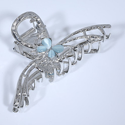 Liquid 4-Bead Butterfly Silver Blue Bead Luxury Zinc Alloy Hair Clip with Liquid Metal and 4 Beads for Women's Hairstyles