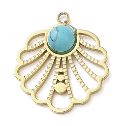 Синтетическая Бирюза Вакуумное покрытие pvd 316 подвески из нержавеющей стали, с синтетическими бирюзовый, цветок, реальный 18 k позолоченный, 16.5x15x3 мм, отверстие : 1.5 мм