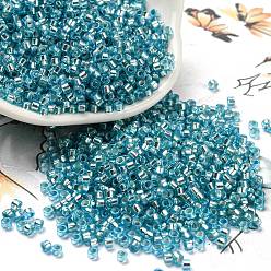 Deep Sky Blue Glass Seed Beads, Silver Lined, Cylinder, Deep Sky Blue, 2.5x1.6mm, Hole: 1mm, about 58967pcs/pound