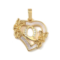 Letter Q Латунь микропаве фианиты с подвесками-ракушками, Сердце и письмо, долговечный, без свинца и без кадмия, стойки покрытие, Буква Q, 20x20.5x3 мм, отверстие : 3.5x5 мм