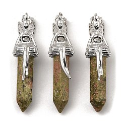 Unakite Natural Unakite Pointed Pendants, Faceted Bullet Charms, with Rack Plating Platinum Plated Brass Fairy, 24x13mm, Hole: 5x8mm