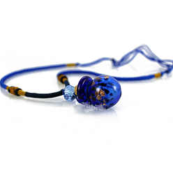 Dark Blue Lampwork Round Perfume Bottle Pendant Necklace with Polyester Cord for Women and Plastic Dropper, Dark Blue, 9.84~11.81 inch(25~30cm)