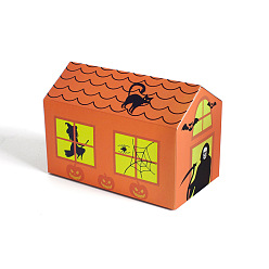 Orange House Shaped Paper Halloween Candy Boxes, Gift Bag Party Favors, Orange, 11.4x6.5x6cm