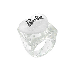 Style 2 White Chic Acrylic Ring with Heart-shaped Resin and Macaron Letter Design for Women's Fashion Accessories