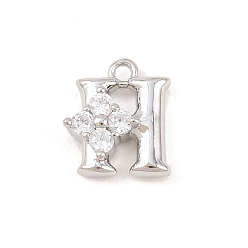 Letter H Латунные микропаве прозрачные кубические циркониевые подвески, долговечный, стойки покрытие, платина, без кадмия и без свинца, Письмо ч, 10x8.5x3.5 мм, отверстие : 1.2 мм