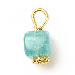 Turquoise Natural Agate Pendants, with Golden Plated Iron Findings, Cube, Turquoise, 14~16x7~8x6~7.5mm, Hole: 2~4mm