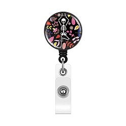 Colorful Halloween Theme Skull Pattern Badge Reels, Plastic Clip-On Retractable Badge Holders, Tag Card Holders, Colorful, 85x32mm