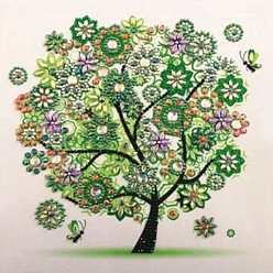 Lime Green DIY Diamond Painting Tree of Life Pattern Kit, Including Resin Rhinestones Bag, Diamond Sticky Pen, Tray Plate and Glue Clay, Square, Lime Green, 250x250mm