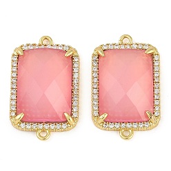 Pink Стойка металлическая латунная микропрофилированная кубическая циркония подвески, cmолой, без свинца и без кадмия, долговечный, реальный 18 k позолоченный, прямоугольные, розовые, 26x16.5x7 мм, отверстие : 1.4 мм