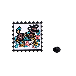 Sheep Chinese Style Alloy Enamel Pins, Square Stamp Brooch, Zodiac Sign Badge for Clothes Backpack, Sheep, 30x30mm