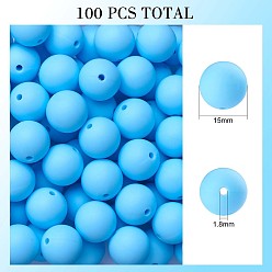 Sky Blue 100Pcs Silicone Beads Round Rubber Bead 15MM Loose Spacer Beads for DIY Supplies Jewelry Keychain Making, Sky Blue, 15mm