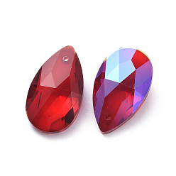 Светло-сиамский Стеклянные стразы подвески, граненые, слеза, Light Siam, 22x13x7.5 мм, отверстие : 1.5 мм