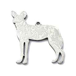 Stainless Steel Color 201 Stainless Steel Pendants, Laser Cut, Dog Charm, Stainless Steel Color, 26x26x1mm, Hole: 1.4mm