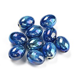 Marine Blue Iridescent Plating Acrylic Beads, Oval, Marine Blue, 18x14mm, Hole: 2mm