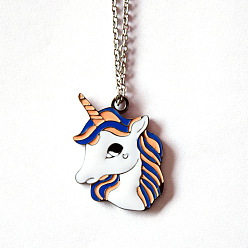 silver chain Personality Unicorn Necklace Pony Titanium Steel Pendant Clavicle Chain Stainless Steel Drip Oil Jewelry