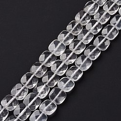 Quartz Crystal Natural Quartz Crystal Beads Strands, Rock Crystal, Square, Faceted, 10x10x3.5mm, Hole: 1mm, about 40pcs/strand, 15.35 inch(39cm)