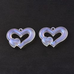 Clear AB Transparent Acrylic Pendants, with Glitter Powder, Double Heart Charm, Clear AB, 38x51x10mm, Hole: 3mm, about 55pcs/500g