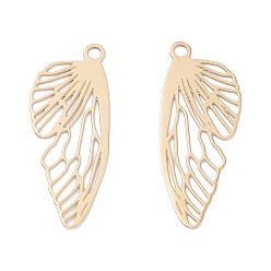 Real 24K Gold Plated Ion Plating(IP) 316 Surgical Stainless Steel Pendants, Insect Wing, Real 24K Gold Plated, 21.5x8x0.5mm, Hole: 1.2mm
