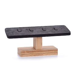 Gray T-Bar Microfiber Cloth Ring Display Stands, with Bamboo Holder, Gray, 19.9x8.4x6.1cm