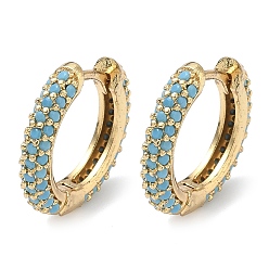 Небесно-голубой Латунные микро проложить серьги обруча кубического циркония, без кадмия и без свинца, долговечный, стойки покрытие, реальный 18 k позолоченный, голубой, 16.5x17x3.5 мм