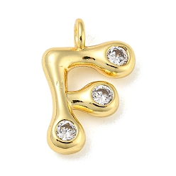 Letter F Rack Plating Brass Micro Pave Cubic Zirconia Pendants, Cadmium Free & Lead Free, Long-Lasting Plated, Real 18K Gold Plated, Letter F, 21x14x5mm, Hole: 3mm