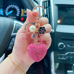 Pink Lovely Camellia Heart Keychain with 520 Creative Earphone Bag Pendant