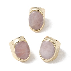 Розовый Кварц Натуральный розовый кварц неправильной овальной формы открытое кольцо-манжета, золотое латунное массивное кольцо для женщин, без кадмия и без свинца, размер США 7 3/4 (17.9 мм)