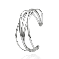 silver Minimalist Metal Cuff Bracelet with Crossed Openings for Chic and Edgy Style