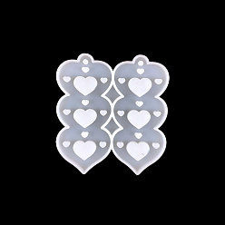 Heart DIY Triple Pendant Silicone Molds, Resin Casting Molds, for UV Resin, Epoxy Resin Jewelry Makings, Heart, 70x52x4mm