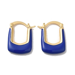Синий Прямоугольные серьги-кольца из латуни с покрытием из настоящей 18k позолоченной латуни, с эмалью, долговечный, без свинца и без кадмия, синие, 22.5x17.5x3.5 мм