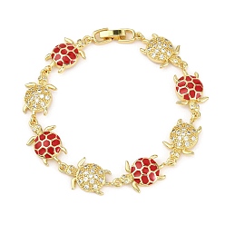 (123L) Белый крем непрозрачный блеск Латунные браслеты с микропаве из прозрачных кубических цирконий для женщин, черепаха, с эмалью, долговечный, стойки покрытие, без свинца и без кадмия, реальный 18 k позолоченный, огнеупорный кирпич, 8-1/8 дюйм (20.5 см)