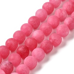 Hot Pink Natural Dyed Jade Beads Strands, Frosted, Round, Hot Pink, 8~8.5mm, Hole: 1mm, about 47~48pcs/strand, 14.69''~14.96''(37.3~38cm)