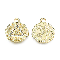 Light Gold Rack Plating Alloy Pendants, with Crystal Rhinestone, Eye of Providence/All-seeing Eye, Cadmium Free & Nickel Free & Lead Free, Light Gold, 21.5x18x2.5mm, Hole: 2mm