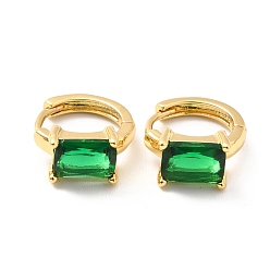 Green Rectangle Cubic Zirconia Hoop Earrings, Real 18K Gold Plated Brass Jewelry for Women, Lead Free & Cadmium Free & Nickel Free, Green, 11.5x14x6mm, Pin: 0.7mm