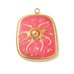 Светло-Вишневый 304 подвески из нержавеющей стали, эпоксидной смолы, с натуральными ракушками и пайетками внутри, прямоугольник с солнечными чарами, реальный 18 k позолоченный, вакуумное покрытие pvd, светло-вишневый, 23x18x2 мм, отверстие : 1.5 мм