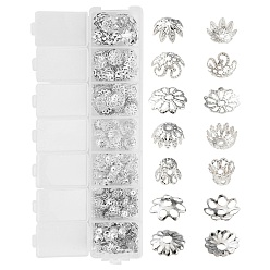 Silver 755Pcs 7 Style Iron Bead Caps, Flower, Silver, 5~10x1~4.4mm, Hole: 1~1.5mm