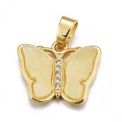 Светло-хаки Подвески из смолы, с золотистым латунным микропаве, фурнитура из фианита, бабочка, светлый хаки, 14x17.5x3 мм, отверстие : 3.5x5.5 мм