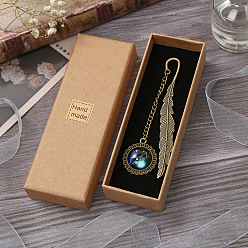 Dodger Blue Alloy Feather Shape Bookmark, with Long Chain & Flat Round Pendant, Constellation Pattern, Dodger Blue, 115mm