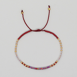 Purple Glass Seed Braided Beaded Bracelets, Adjustable Bracelet, Purple, 11 inch(28cm)