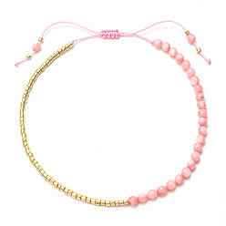 Родохрозит Бохо-стиль натуральный родохрозит круглые плетеные бусины браслеты для женщин, со стеклянными бисеринами