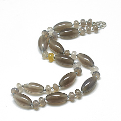 Grey Agate Natural Grey Agate Beaded Necklaces, with Alloy Lobster Clasps, 18.1 inch~18.5  inch(46~47cm), Oval: 20x10mm