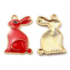 Red Alloy Pendants, with Enamel, Golden, Cadmium Free & Nickel Free & Lead Free, Rabbit Charms, Red, 25x17.5x2.5mm, Hole: 1.6mm