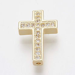 Golden Brass Micro Pave Cubic Zirconia Beads, Cross, Clear, Golden, 15.5x10x2.5mm, Hole: 1mm