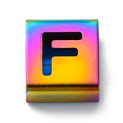 Letter F Ионное покрытие (ip) 304 квадратные подвески-слайдеры из нержавеющей стали, Радуга цветов, Буква F, 9x8x4 мм, отверстие : 3.5x8.5 мм