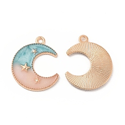 Light Sea Green Alloy Pendants, with 2 Tone Enamel, Crescent Moon with Star Charm, Golden, Light Sea Green, 23x18.5x1.5mm, Hole: 1.6mm