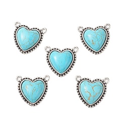 Antique Silver Synthetic Turquoise Pendants, with Alloy Findings, Heart Charms, Antique Silver, 22x23.5x6.5mm, Hole: 1.8mm